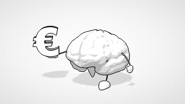 Black and white cartoon brain — Stock Video