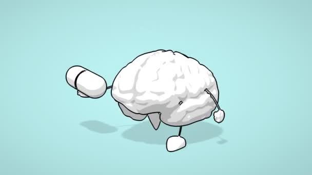 Cerebro de dibujos animados en blanco y negro — Vídeo de stock