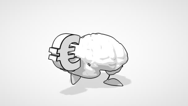 Cerebro de dibujos animados en blanco y negro — Vídeo de stock