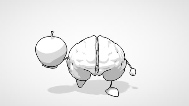Cervello cartone animato in bianco e nero — Video Stock