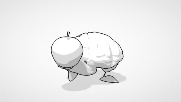 Cerebro de dibujos animados en blanco y negro — Vídeos de Stock