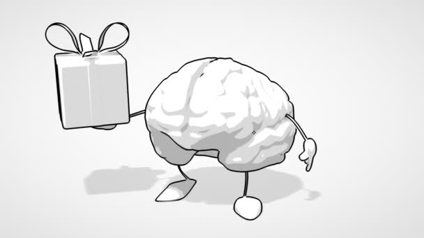 Черно-белый мультяшный мозг — стоковое видео