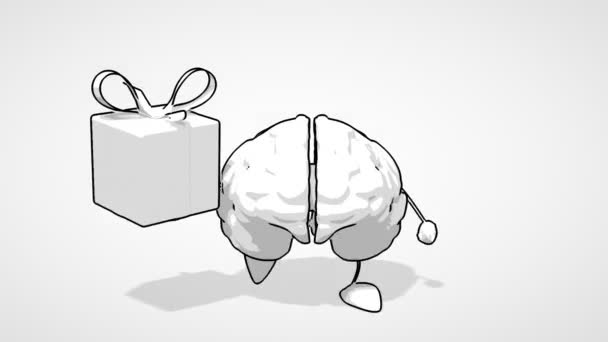 Cerebro de dibujos animados en blanco y negro — Vídeo de stock