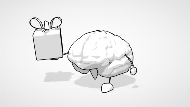 Black and white cartoon brain — Stock Video