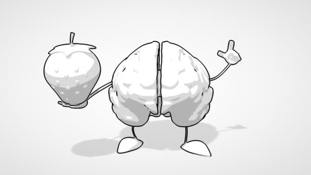 Cerebro de dibujos animados en blanco y negro — Vídeo de stock