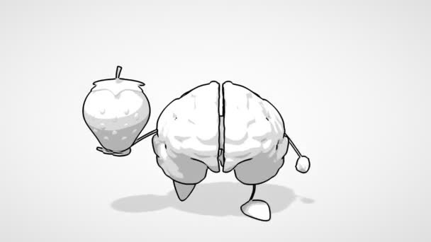 Cerebro de dibujos animados en blanco y negro — Vídeos de Stock