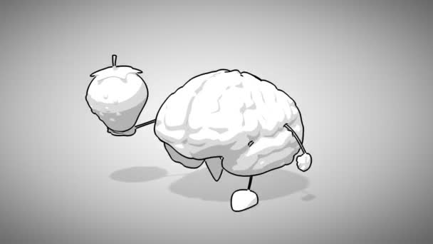 Cerebro de dibujos animados en blanco y negro — Vídeo de stock