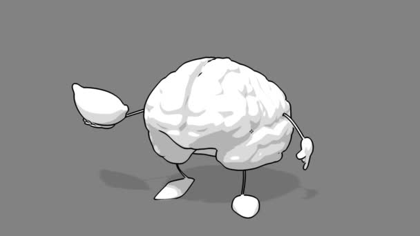 Cerveau dessin animé noir et blanc — Video