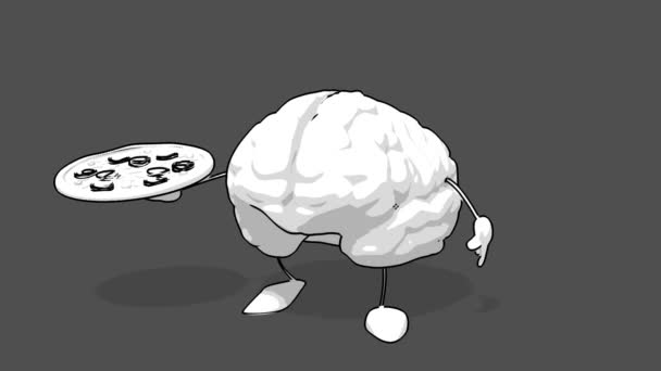 Černé a bílé kreslené mozek — Stock video