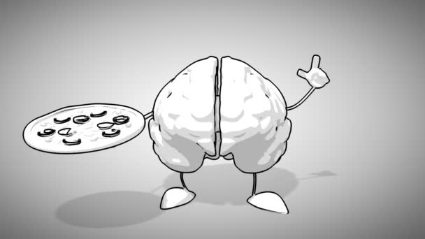 Cerebro de dibujos animados en blanco y negro — Vídeo de stock