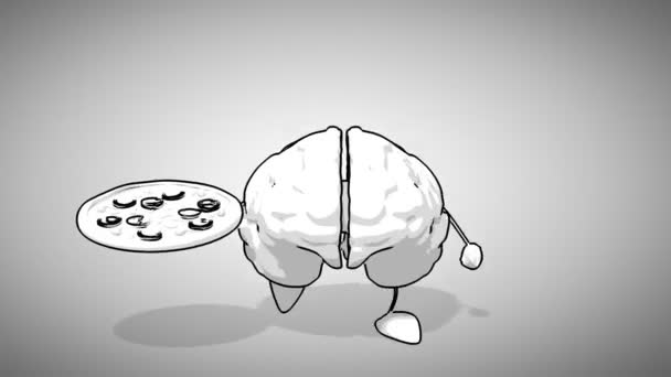 Cerebro de dibujos animados en blanco y negro — Vídeo de stock