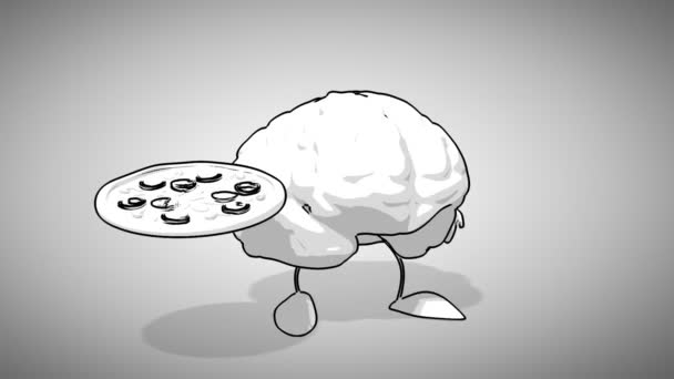 Чорно-білий мультяшний мозок — стокове відео