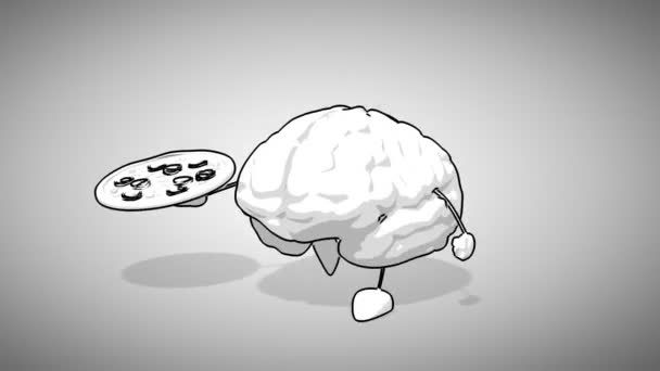 Cerebro de dibujos animados en blanco y negro — Vídeos de Stock