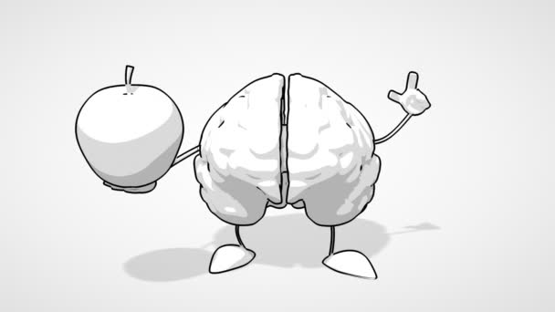 Otak kartun hitam dan putih — Stok Video