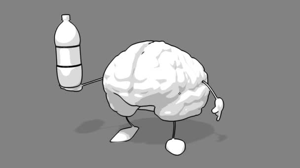 Cerveau dessin animé noir et blanc — Video