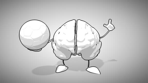 Cerveau dessin animé noir et blanc — Video