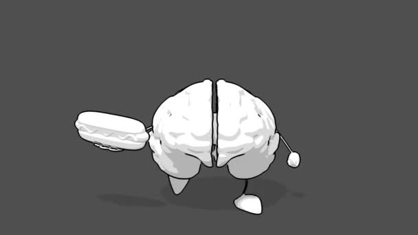 Cerebro de dibujos animados en blanco y negro — Vídeo de stock