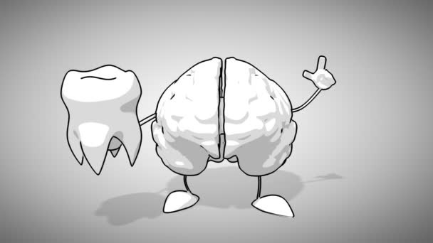 Black and white cartoon brain — Stock Video