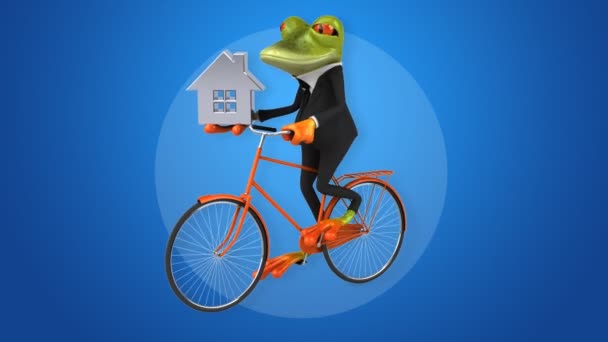 Bisiklet üzerinde eğlenceli çizgi film kurbağa — Stok video