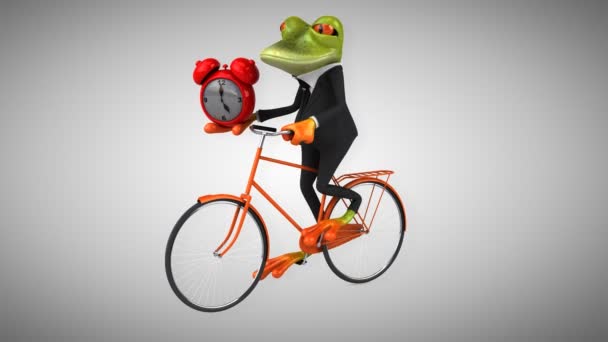 Spaß Cartoon Frosch auf dem Fahrrad — Stockvideo