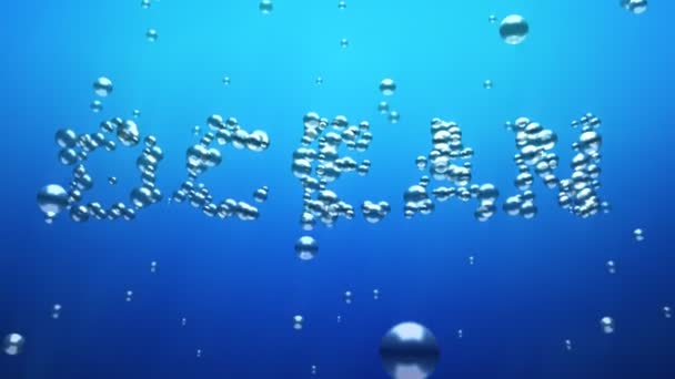 Bubbles forming word ocean — Stock Video