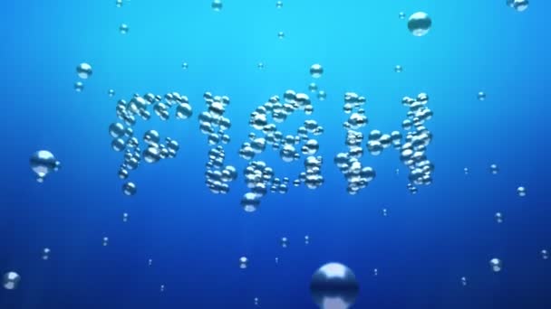 Bubbels vormen woord vis — Stockvideo