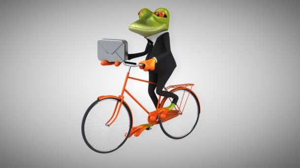 有趣的卡通青蛙骑自行车 — 图库视频影像