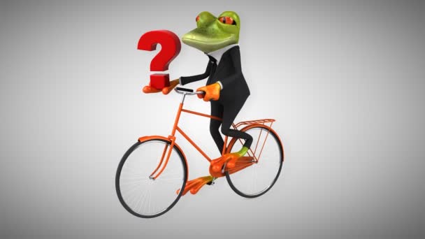 Fun cartoon frog on bicycle — Stock Video