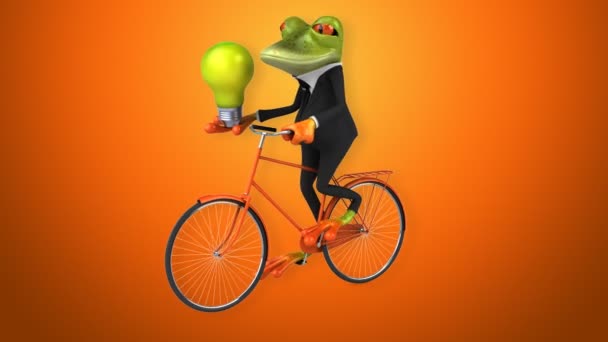 Spaß Cartoon Frosch auf dem Fahrrad — Stockvideo