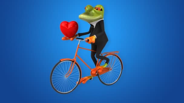 Spaß Cartoon Frosch auf dem Fahrrad — Stockvideo