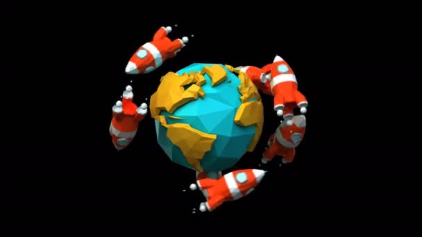 Foguetes voando ao redor da Terra — Vídeo de Stock