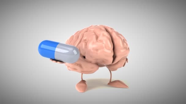 Divertido cerebro de dibujos animados — Vídeo de stock