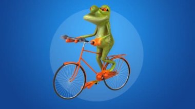 Bisiklet üzerinde eğlenceli çizgi film kurbağa