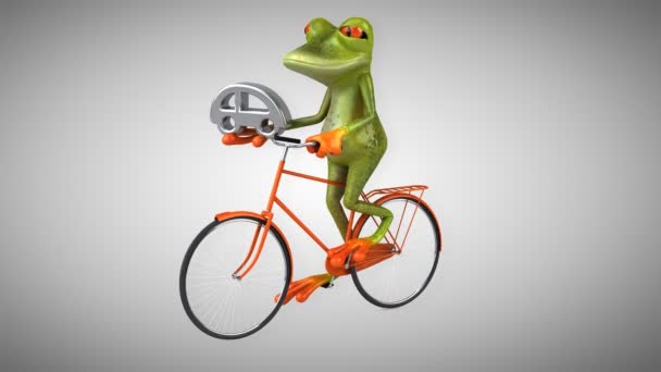 Spaß Cartoon Frosch auf dem Fahrrad — Stockvideo