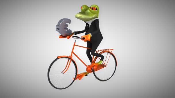 Веселая мультяшная лягушка на велосипеде — стоковое видео