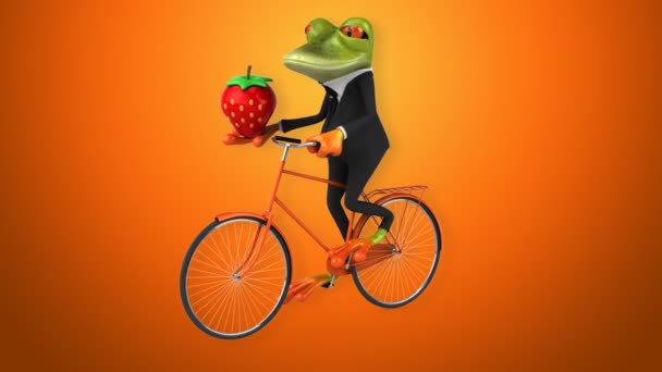 Fun grenouille dessin animé sur vélo — Video