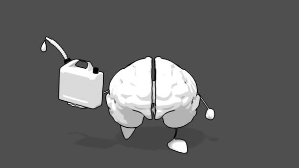 Divertido cerebro de dibujos animados en blanco y negro — Vídeos de Stock