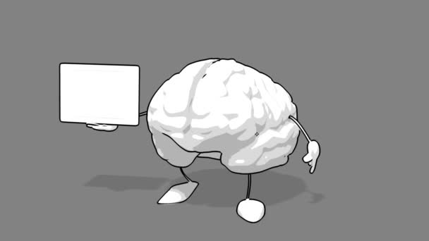 Divertente cervello cartone animato in bianco e nero — Video Stock