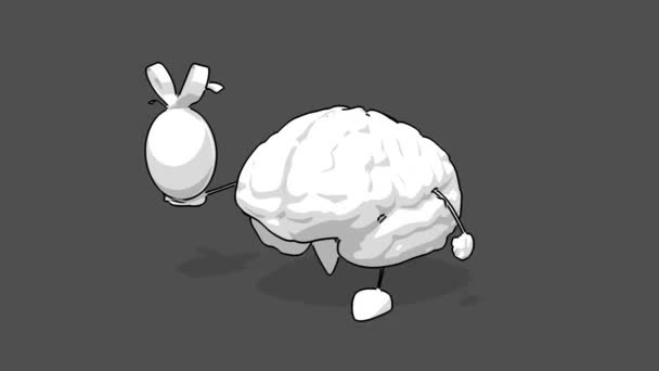 Fun black and white cartoon brain — Stock Video