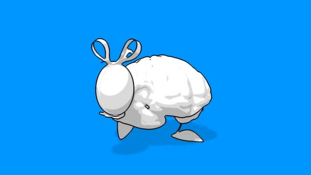 Divertido cerebro de dibujos animados en blanco y negro — Vídeo de stock