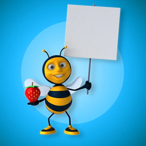 Bee holding aardbei en kaart — Stockfoto