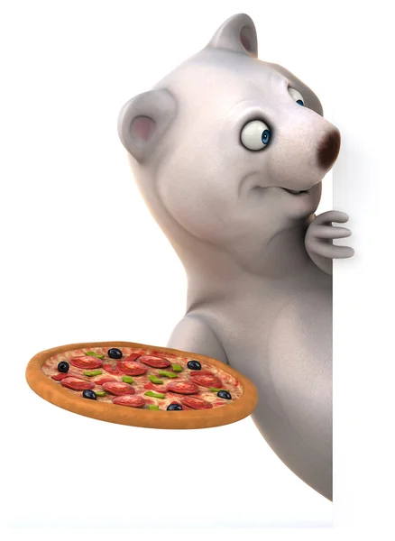 Björn håller kortet och pizza — Stockfoto