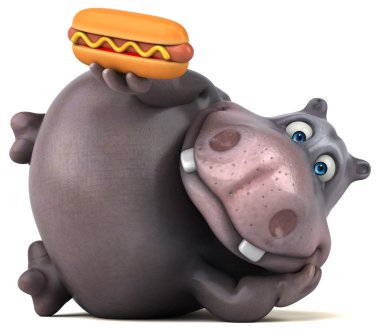 Eğlenceli su aygırı holding sosisli sandviç