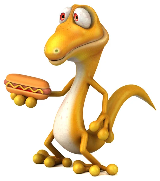 Lizard holding hotdog — Stock Photo, Image