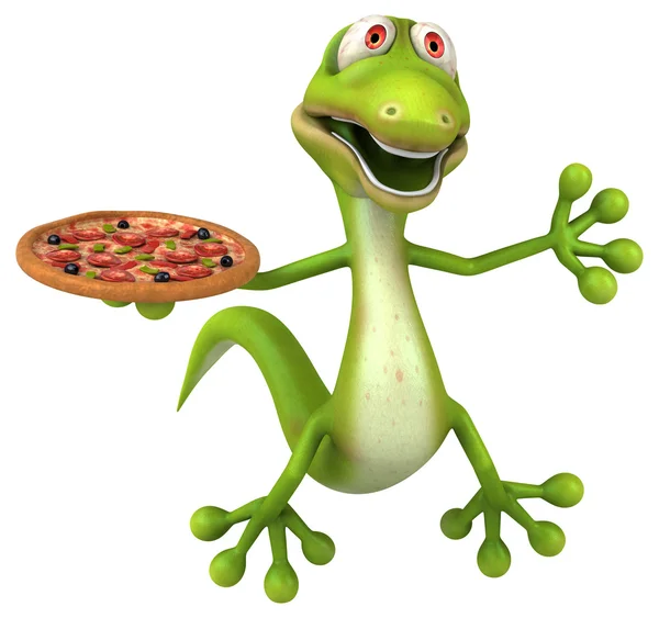 Lizard holding pizza — Stock Photo, Image