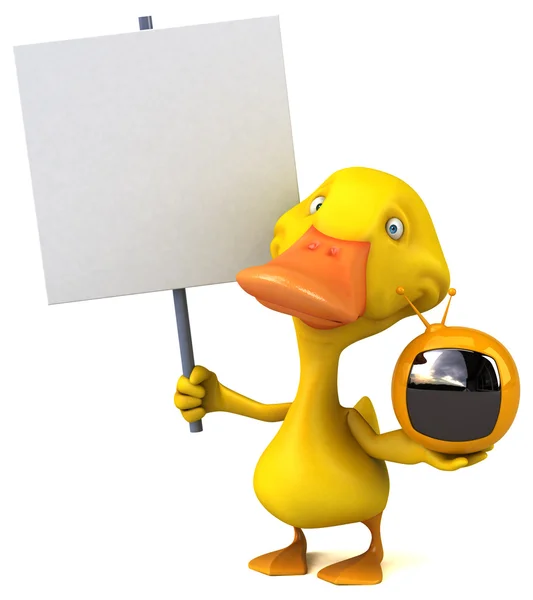 Duck holding card e tv — Foto Stock