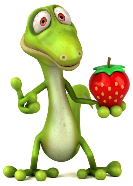 Lizard holding strawberry — Stock Photo, Image