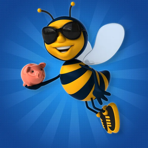 Bee holding piggy bank — Stockfoto