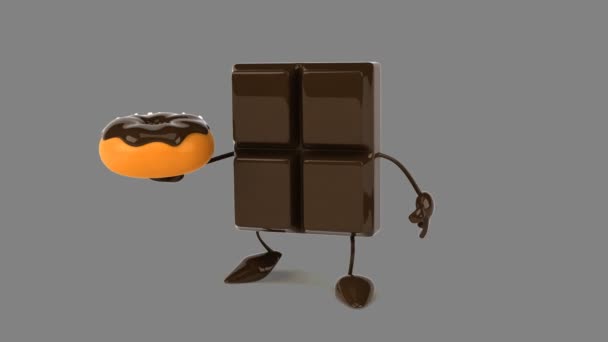 Chokladkaka holding donut — Stockvideo