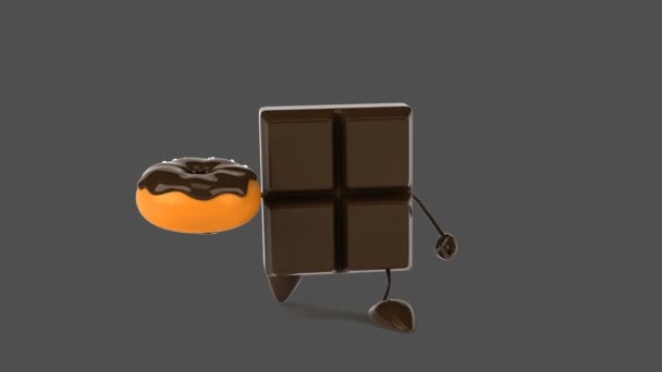 Chocolate bar holding donut — Stock Video